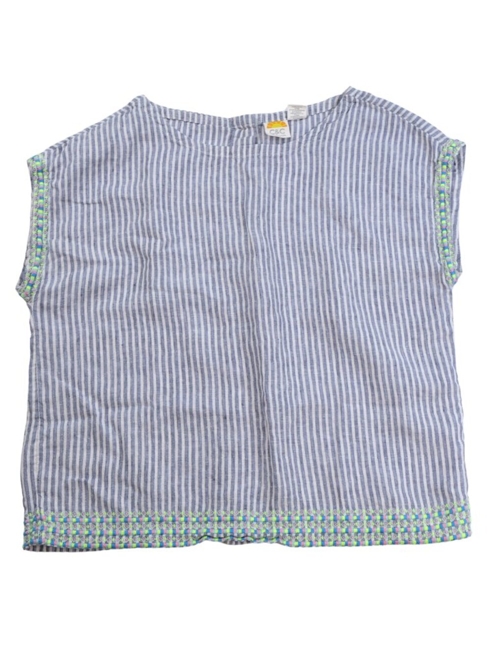 C&C California Striped Embroidered Linen Blend Blouse M